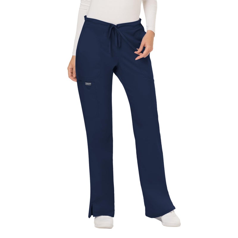 Cherokee Scrubs for Women Mid Rise Moderate Flare Drawstring Pant with 5 Pockets, Ultra Soft & Breathable Fabric - WW120 Plus Size - WW120, 4XL, Navy - Image 1